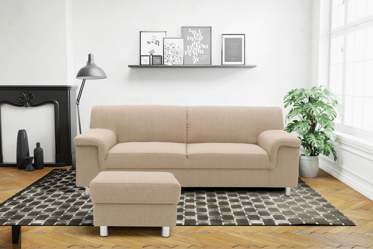 HOCKER in Textil Beige  - Chromfarben/Beige, KONVENTIONELL, Textil/Metall (54/40/54cm) - MID.YOU