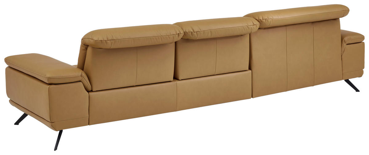 ECKSOFA Echtleder Currygelb  - Currygelb/Schwarz, Konventionell, Leder/Metall (193/343cm) - Beldomo Premium