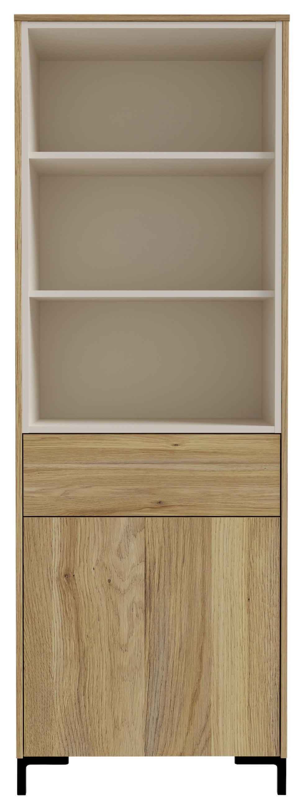 VITRINA, naravne barve, peščene barve - črna/naravne barve, Moderno, umetna masa/leseni material (63,4/180,7/41,5cm) - Hom`in