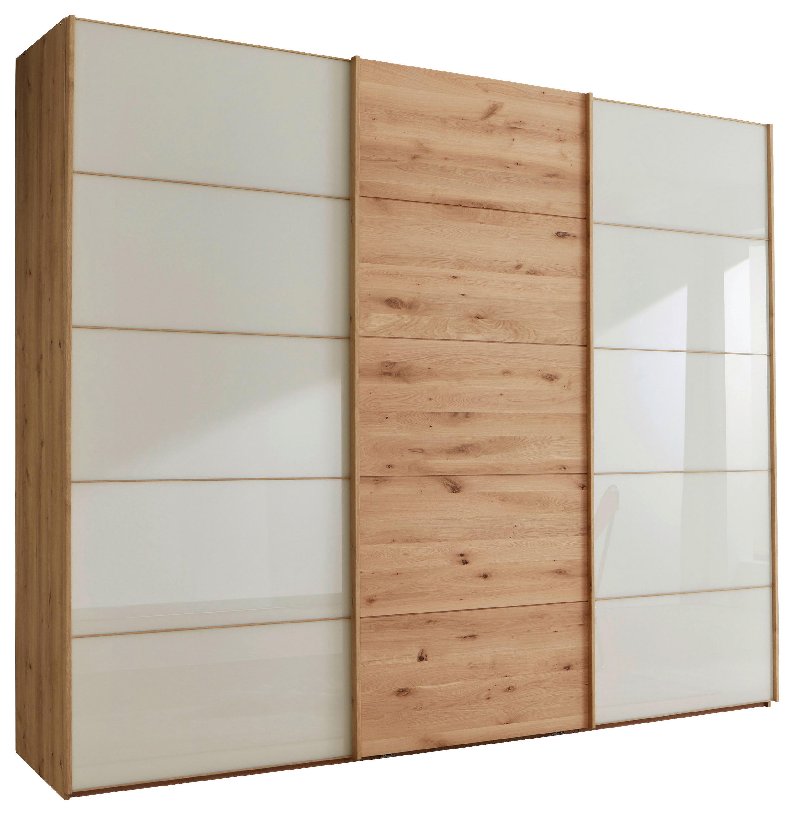 SCHWEBETÜRENSCHRANK in Eiche Bianco, Champagner  - Eiche Bianco/Champagner, Natur, Glas/Holz (300/217/67cm) - Linea Natura