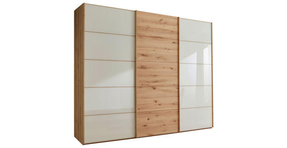 SCHWEBETÜRENSCHRANK  in Champagner, Eiche Bianco  - Eiche Bianco/Champagner, Natur, Glas/Holz (300/217/67cm) - Linea Natura