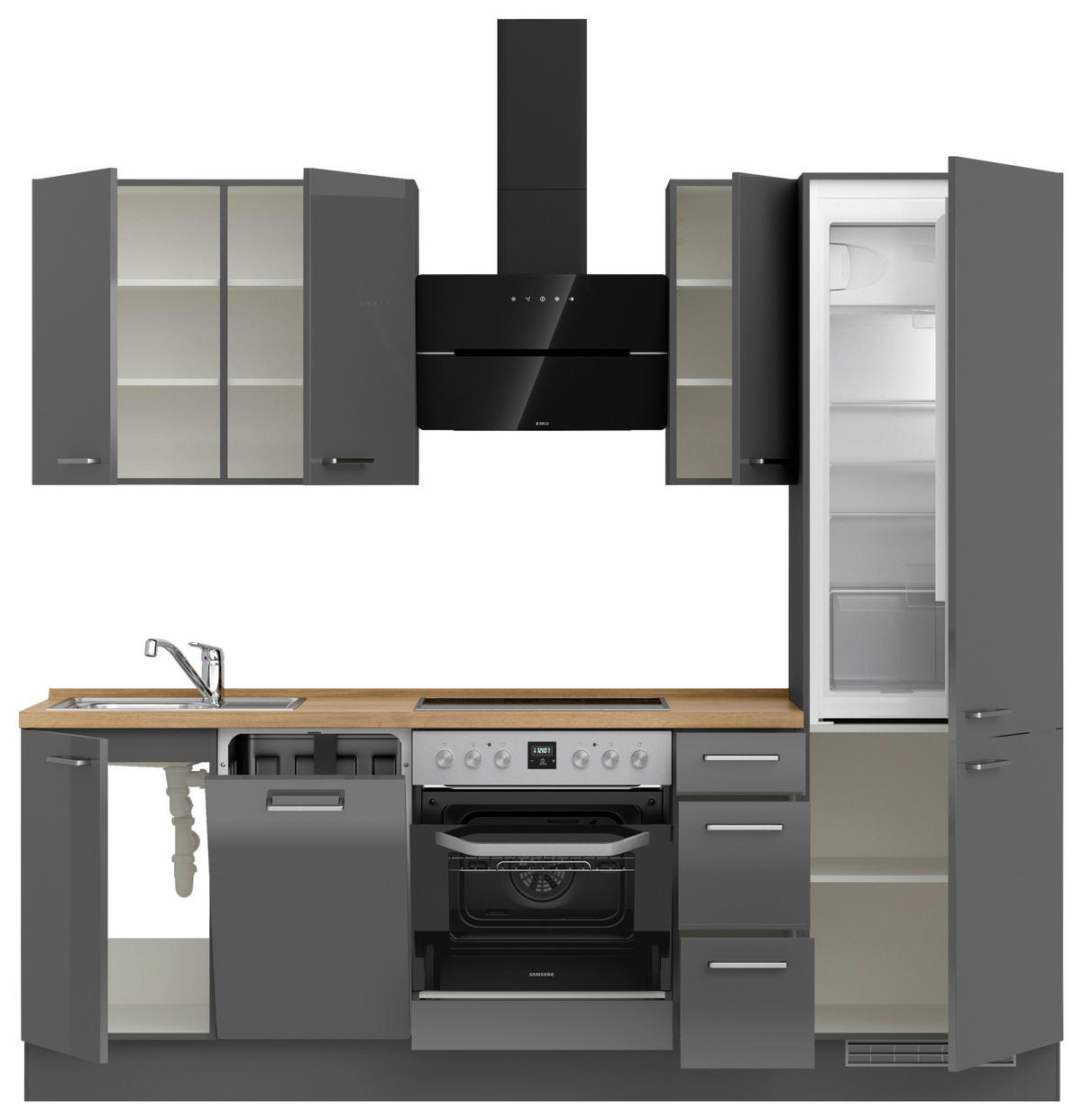 KÜCHENLEERBLOCK 240 cm   in Eichefarben, Schieferfarben  - Schieferfarben/Edelstahlfarben, MODERN, Holzwerkstoff/Metall (240cm) - Nobilia