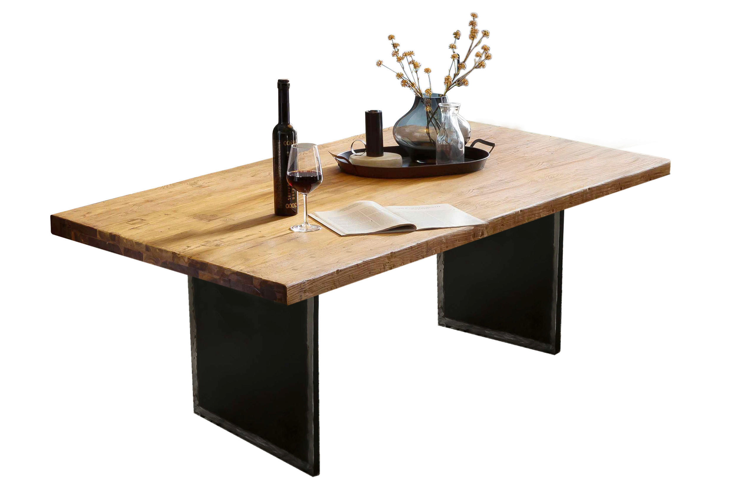 ESSTISCH 180/100/77 cm Echtholz  Holz, Metall rechteckig Naturfarben, Schwarz  - Schwarz/Naturfarben, MODERN, Holz/Metall (180/100/77cm) - MID.YOU