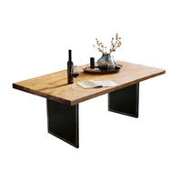 ESSTISCH 180/100/77 cm Echtholz  Holz, Metall rechteckig Naturfarben, Schwarz  - Schwarz/Naturfarben, MODERN, Holz/Metall (180/100/77cm) - MID.YOU