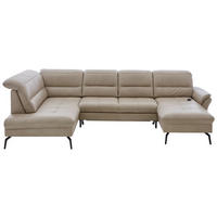 WOHNLANDSCHAFT Beige Echtleder  - Beige/Schwarz, Design, Leder/Metall (206/336/181cm) - Beldomo Speed