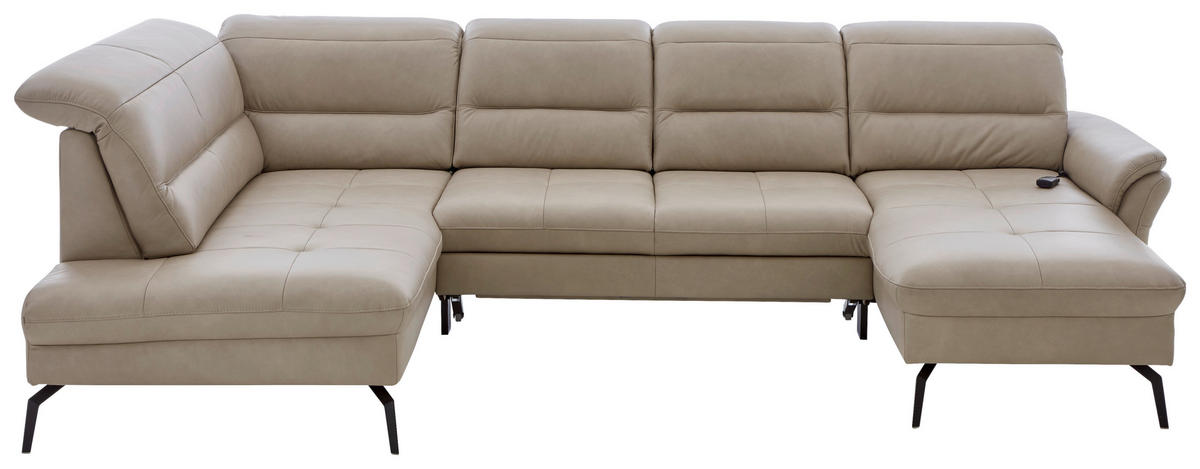 WOHNLANDSCHAFT Beige Echtleder  - Beige/Schwarz, Design, Leder/Metall (206/336/181cm) - Beldomo Speed