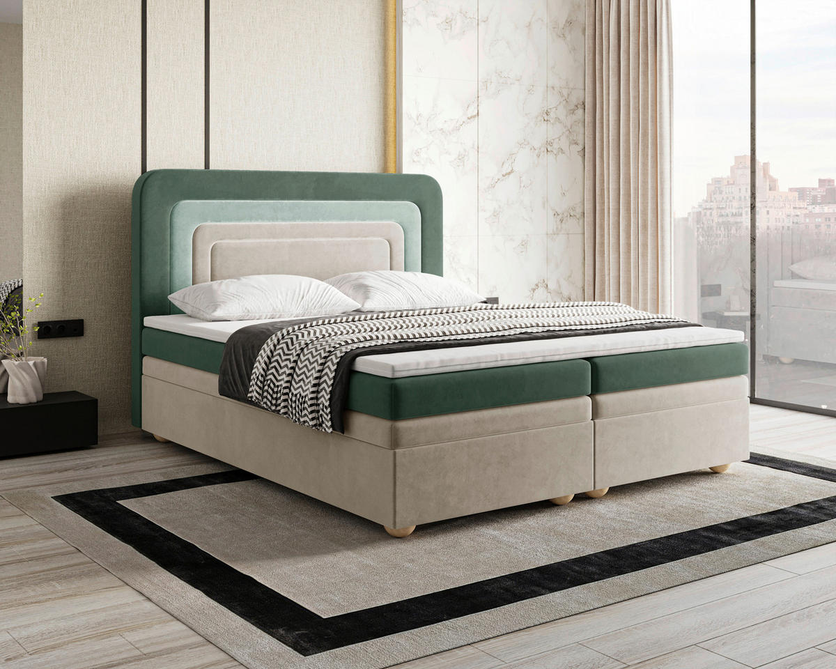 BOXBETT 160/200 cm  in Dunkelgrün, Beige, Mintgrün  - Dunkelgrün/Beige, MODERN, Holz/Kunststoff (160/200cm) - MID.YOU