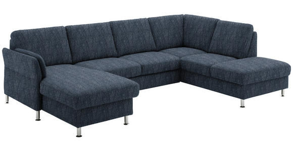 WOHNLANDSCHAFT in Flachgewebe Dunkelblau - Chromfarben/Dunkelblau, KONVENTIONELL, Textil/Metall (168/305/200cm) - Voleo