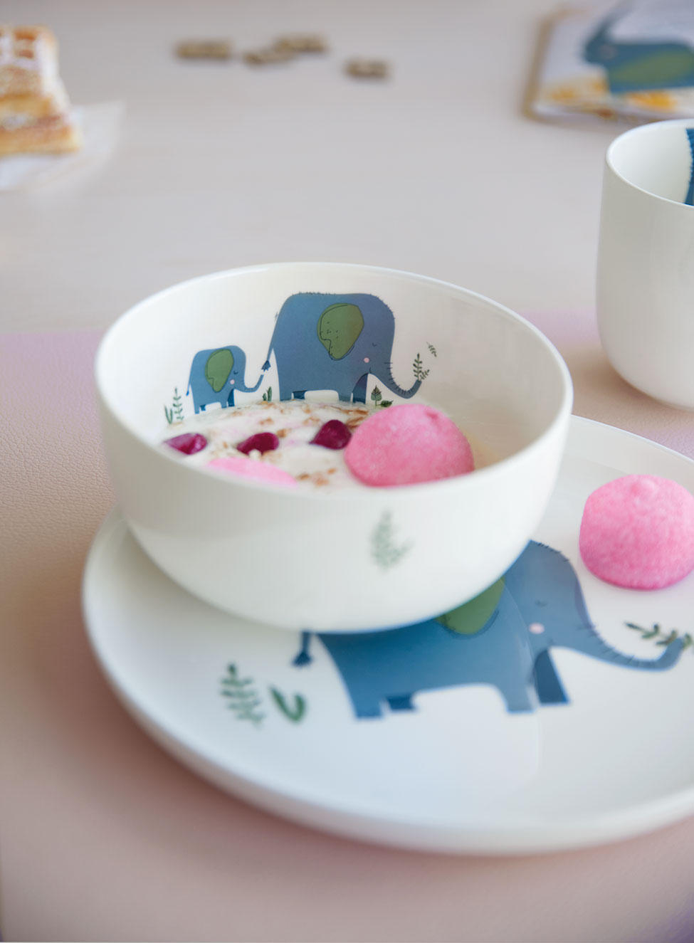 KINDERGESCHIRRSET KIDS, EMMA ELEFANT Fine Bone China 4-teilig  - Blau/Weiß, Basics, Keramik - ASA
