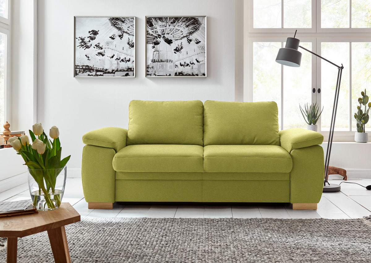 SCHLAFSOFA Chenille Limette  - Eiche Bianco/Limette, KONVENTIONELL, Holz/Textil (196/90/100cm) - Beldomo Style