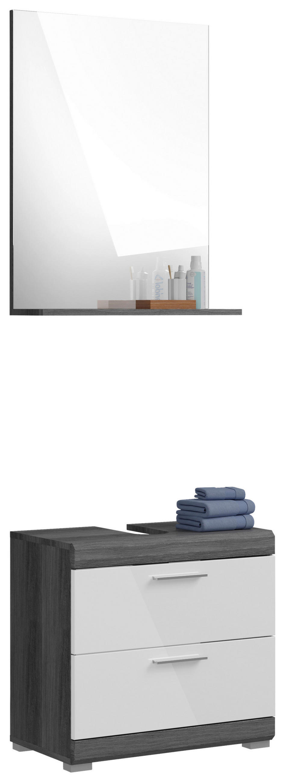 BADEZIMMER 2-teilig  in 60 cm  - Weiß Hochglanz/Grau, MODERN, Glas/Holzwerkstoff (60cm) - MID.YOU