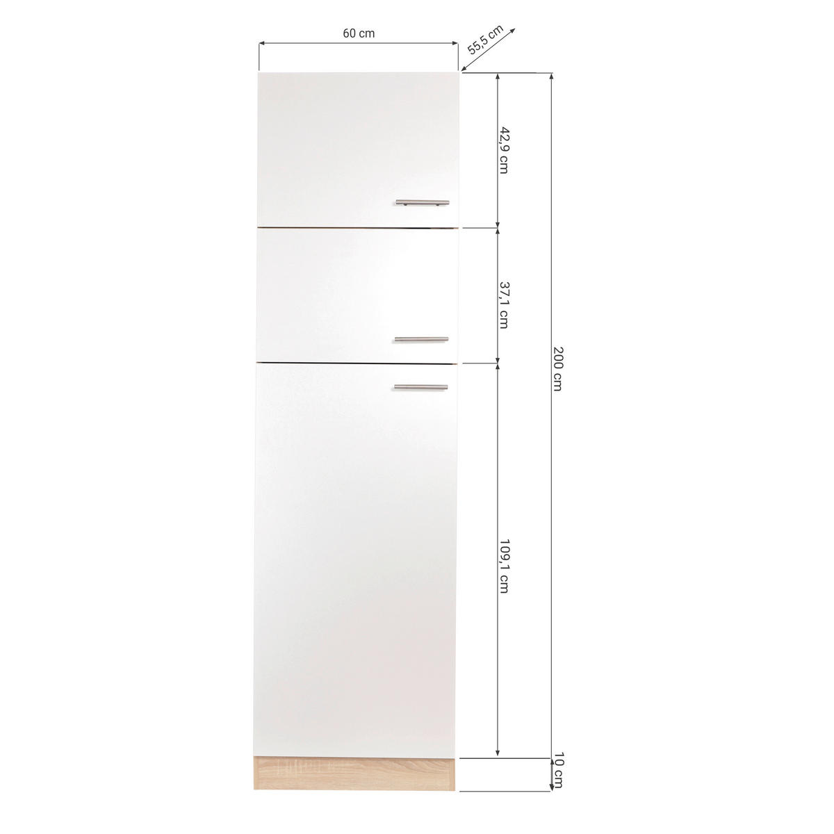 GERÄTEUMBAUSCHRANK 60/200/60 cm  in Weiß, Eichefarben  - Eichefarben/Silberfarben, Basics, Holzwerkstoff/Metall (60/200/60cm) - Respekta