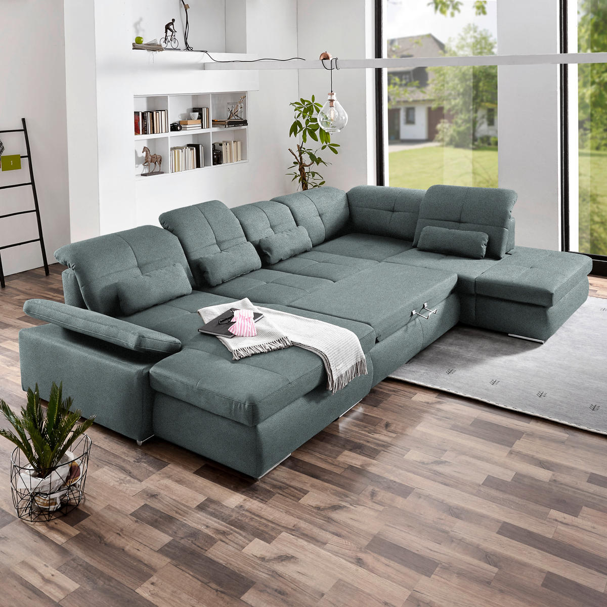 WOHNLANDSCHAFT Mikrofaser Blaugrau  - Chromfarben/Blaugrau, Design, Textil (195/371/260cm) - Beldomo Style