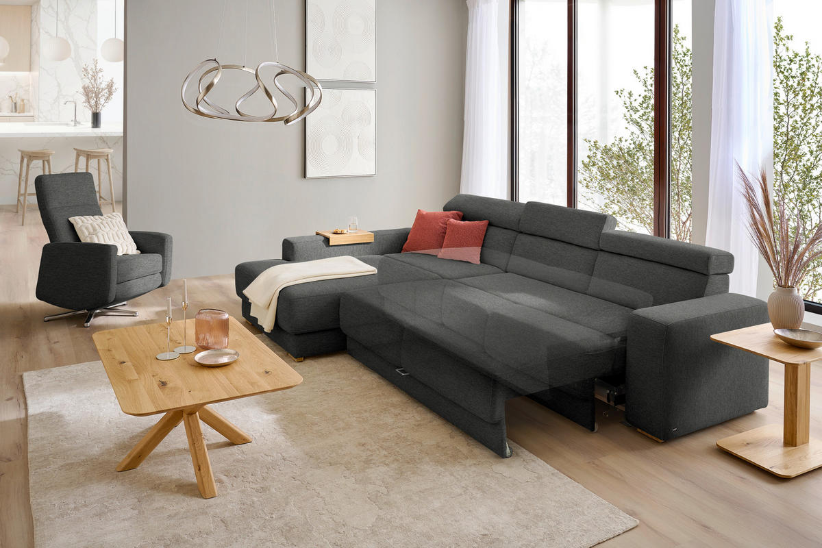 ECKSOFA  in Chenille Schwarzbraun  206/316 cm  - Schwarzbraun/Eichefarben, Design, Textil (206/316cm) - Sedda