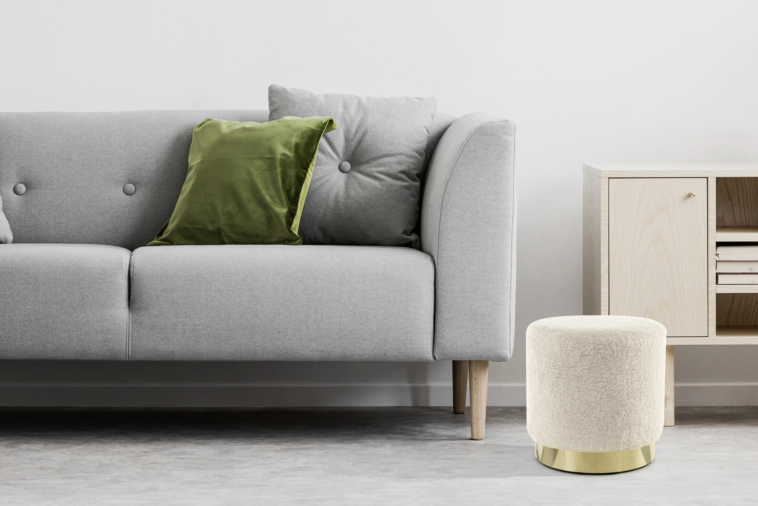HOCKER Plüsch Goldfarben, Beige  - Beige/Goldfarben, Basics, Textil/Metall (35/35/35cm) - Kayoom
