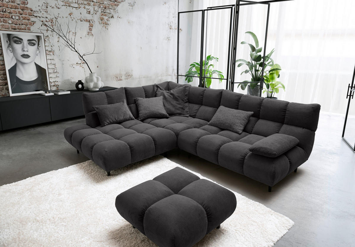 ECKSOFA Ottomane links, Eckteil  Mokka Feincord  - Schwarz/Mokka, Design, Holz/Textil (215/288cm) - Pure Home Lifestyle