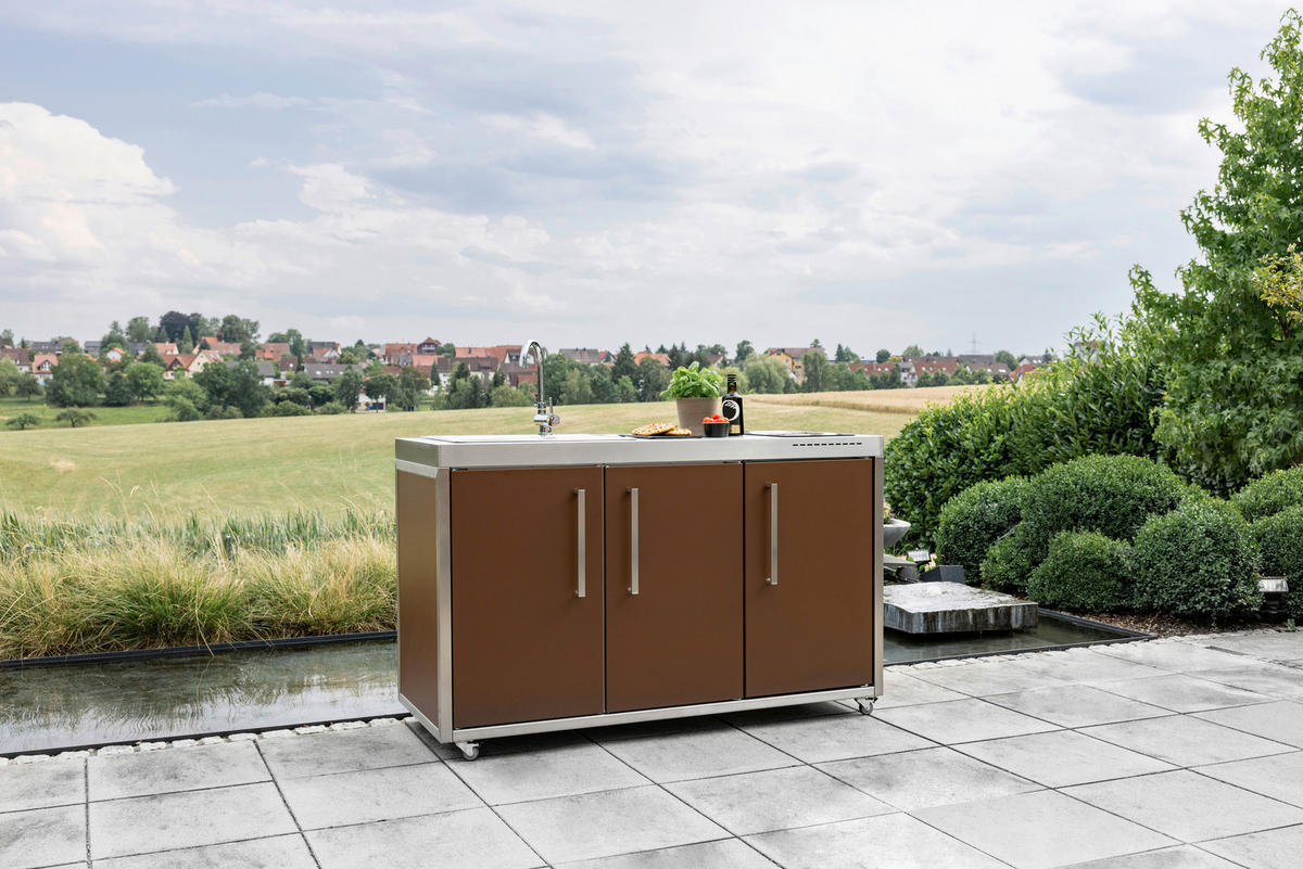 OUTDOORKÜCHE - Edelstahlfarben/Bordeaux, Basics, Metall (157/98/62cm)