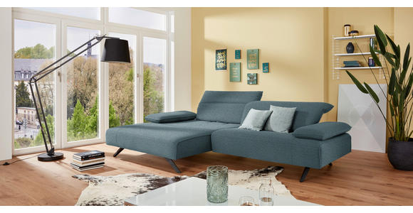 ECKSOFA in Flachgewebe Hellblau - Anthrazit/Hellblau, Design, Textil/Metall (166/280cm) - Ambiente