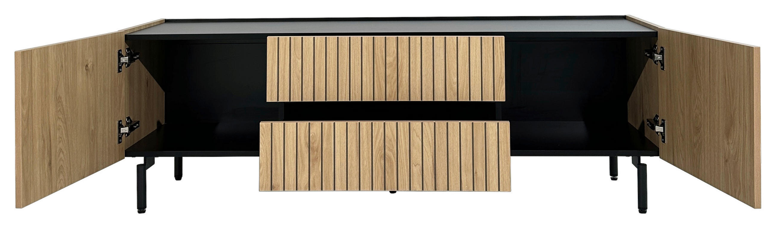 LOWBOARD LINO in 150/50/40 cm - Eichefarben/Schwarz, Design, Holzwerkstoff/Metall (150/50/40cm) - Xora
