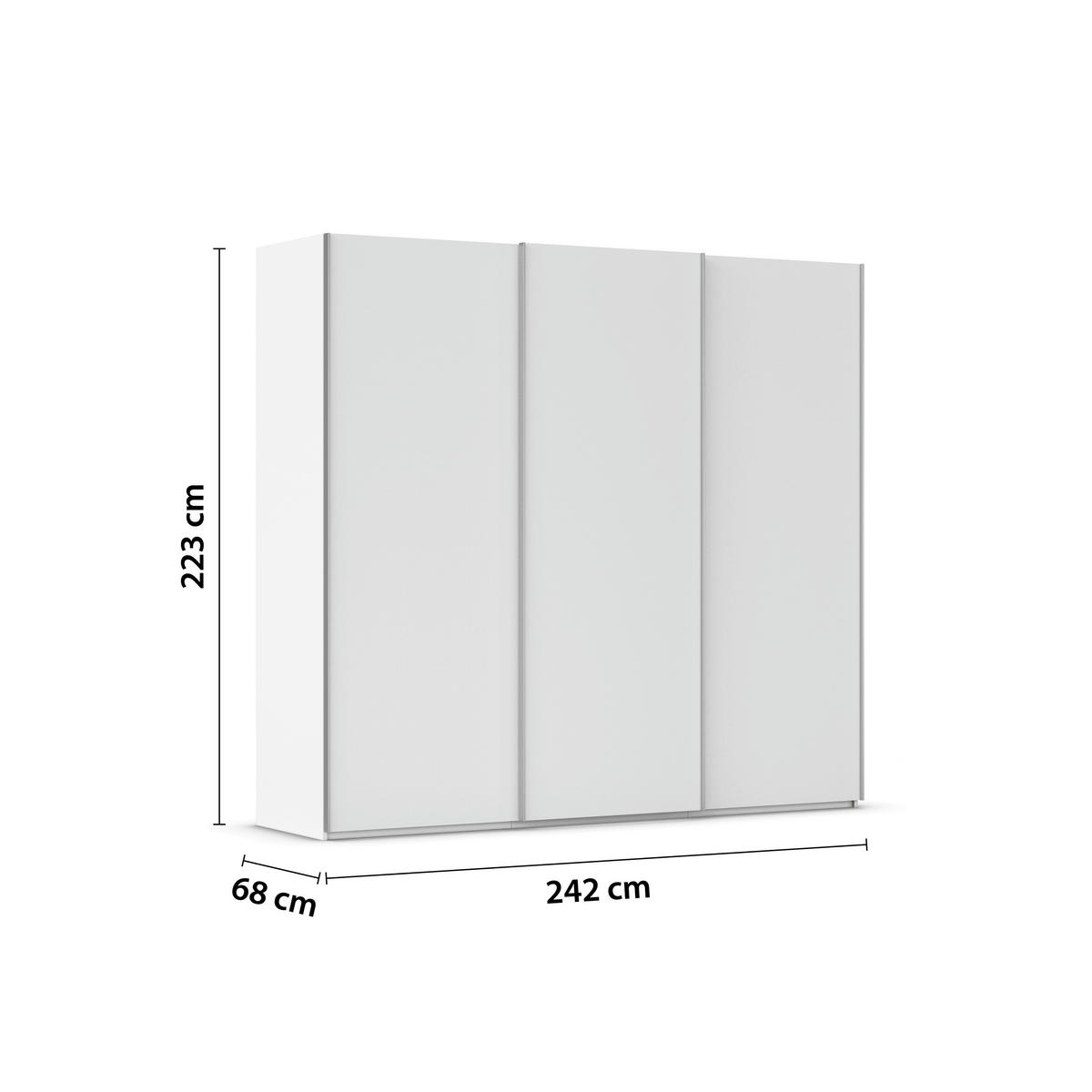 SCHWEBETÜRENSCHRANK 242/223/68 cm 3-türig Weiß, Weiß Hochglanz  - Weiß Hochglanz/Alufarben, Basics, Holzwerkstoff/Metall (242/223/68cm) - Novel