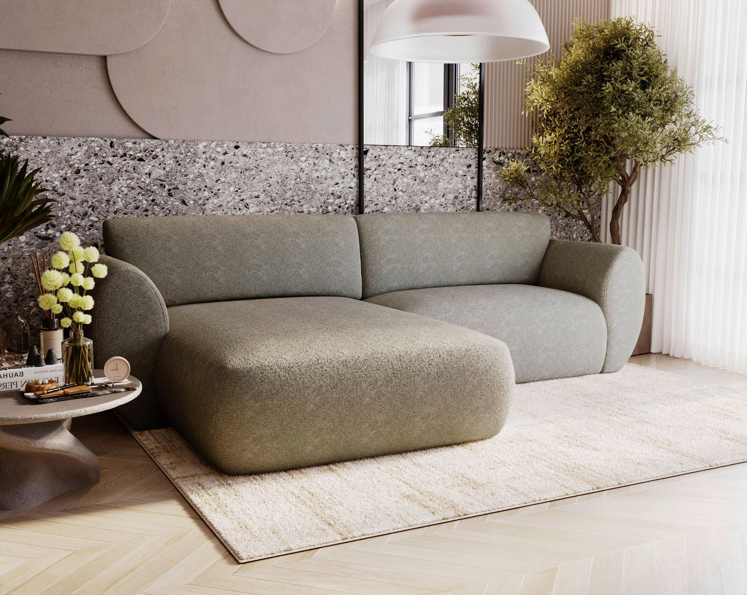 ECKSOFA Chenille Taupe  - Taupe/Schwarz, Design, Kunststoff/Textil (170/288cm) - Livetastic