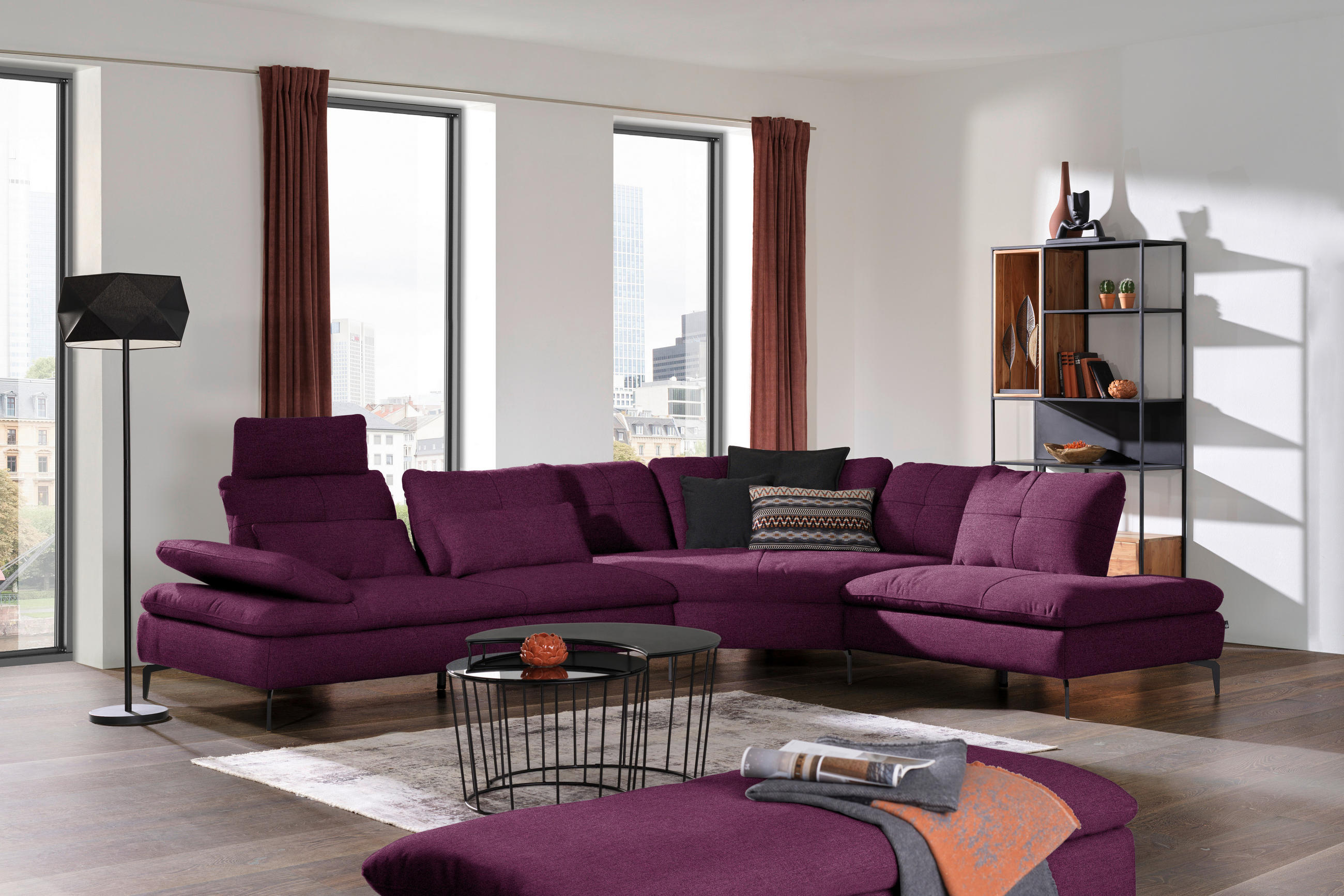 ECKSOFA in Flachgewebe Violett  - Violett/Schwarz, Design, Textil/Metall (344/271cm) - Chilliano