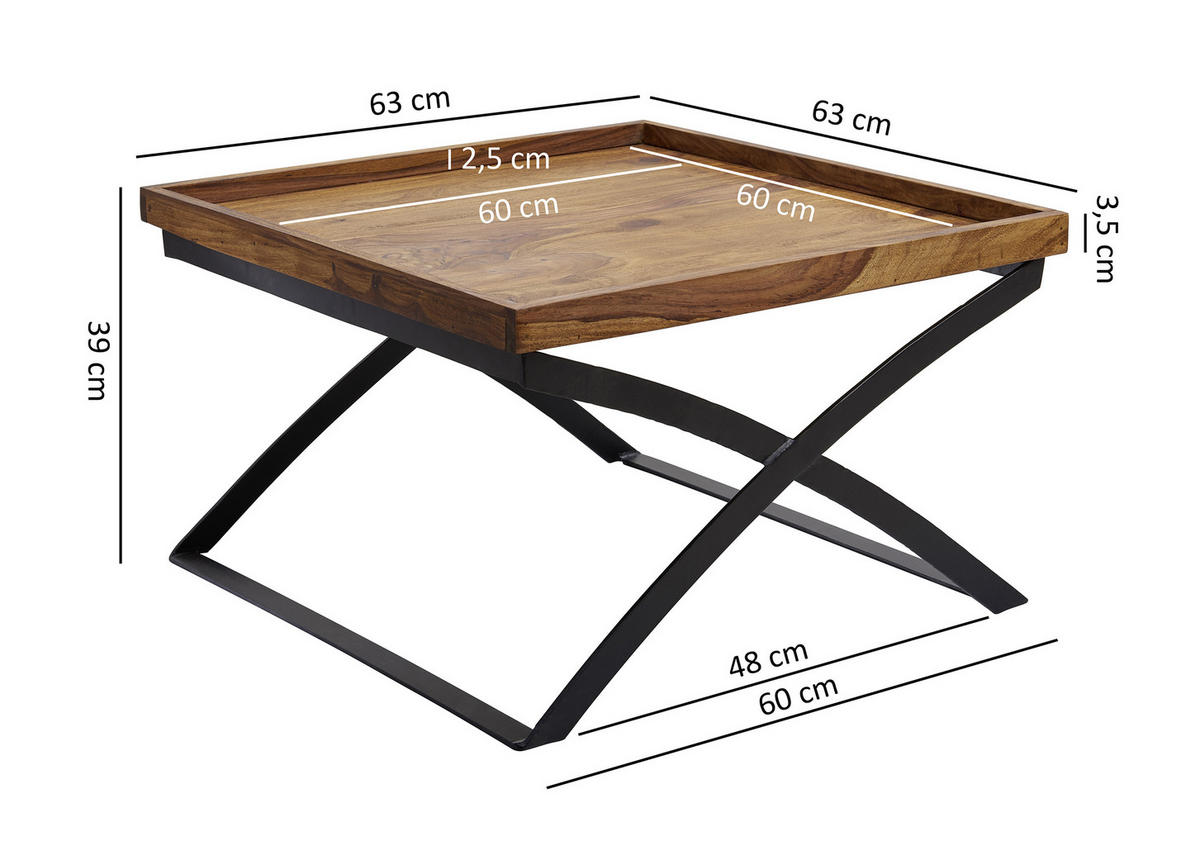 DOHÁNYZÓASZTAL fa 63/63/39 cm   - fekete/sheesham, Design, fa/fém (63/63/39cm) - MID.YOU