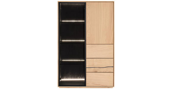 HIGHBOARD in 83/129/40 cm - Eichefarben/Schwarz, Natur, Glas/Holz (83/129/40cm) - Waldwelt