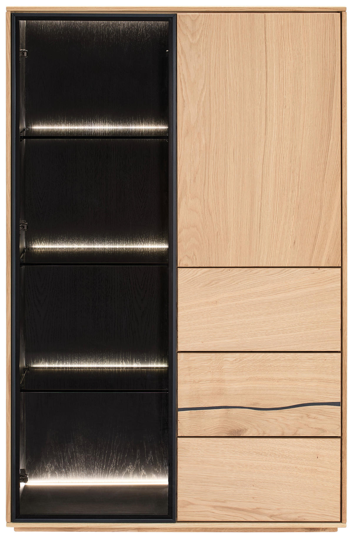 HIGHBOARD  in 83/129/40 cm  - Eichefarben/Schwarz, Natur, Glas/Holz (83/129/40cm) - Waldwelt