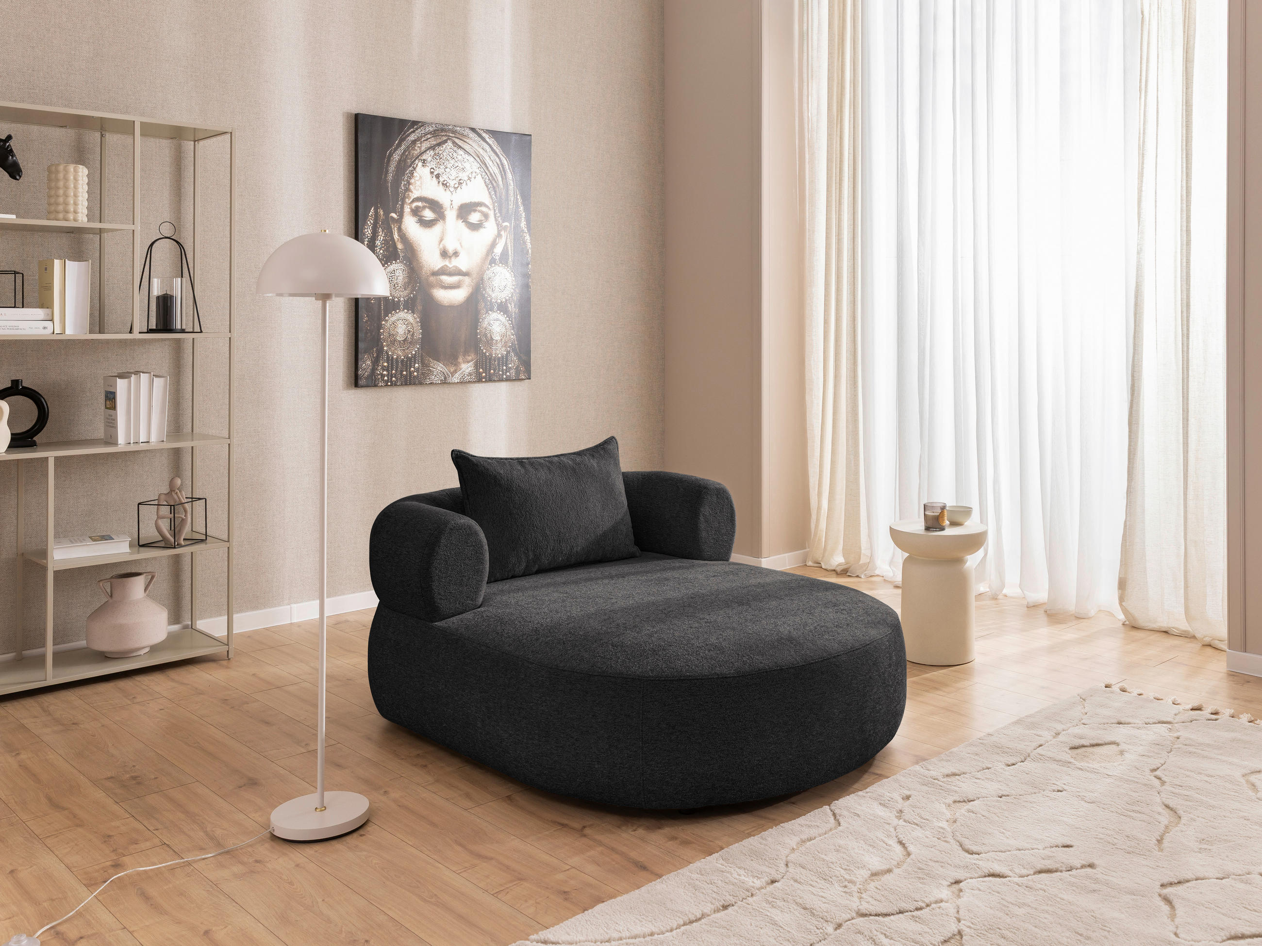 XXL-SESSEL Chenille Schwarz    - Schwarz, Design, Kunststoff/Textil (122/76/156cm) - Livetastic