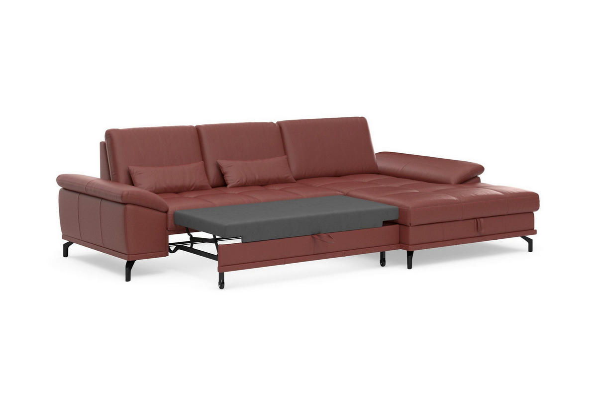 ROHOVÁ SEDAČKA, textil, koža, červenohnedá - čierna/červenohnedá, Basics, kov/koža (301/176cm) - Sit & More