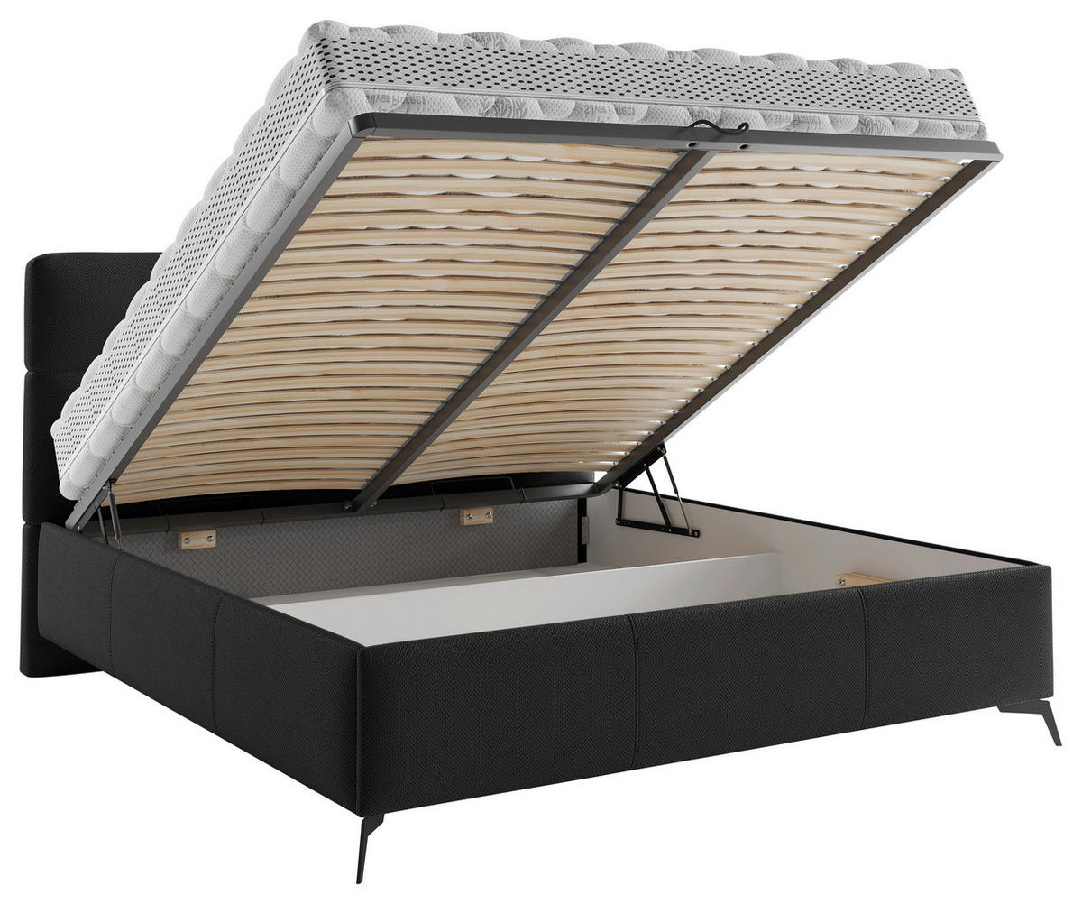 POLSTERBETT gepolstertes Kopfteil, Lattenrost 140/200 cm  in Schwarz  - Schwarz/Bronzefarben, MODERN, Holz/Textil (140/200cm) - Boxxx