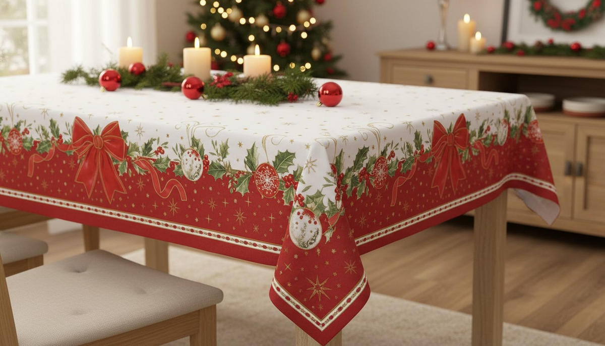 TISCHDECKE Christmas Heritage 180/145 cm  - Smaragdgrün/Rot, Basics, Textil (180/145cm) - POZZI AND EASY LIFE