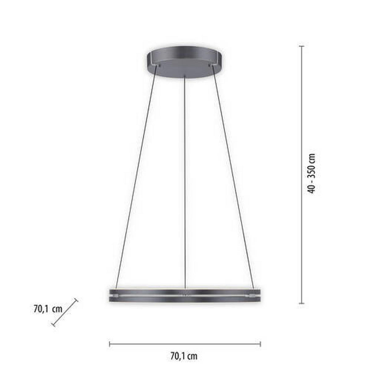 VISEČA LED-SVETILKA  Pure-Loop /2400 lm/2700-5000 K/230 V/ - siva, Design, kovina/umetna masa (70.1/70.1/40-350cm)