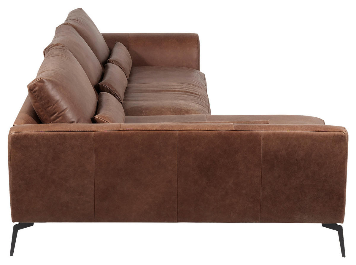 ECKSOFA in Echtleder Braun  172/313 cm  - Schwarz/Braun, Design, Leder/Metall (172/313cm) - Livetastic