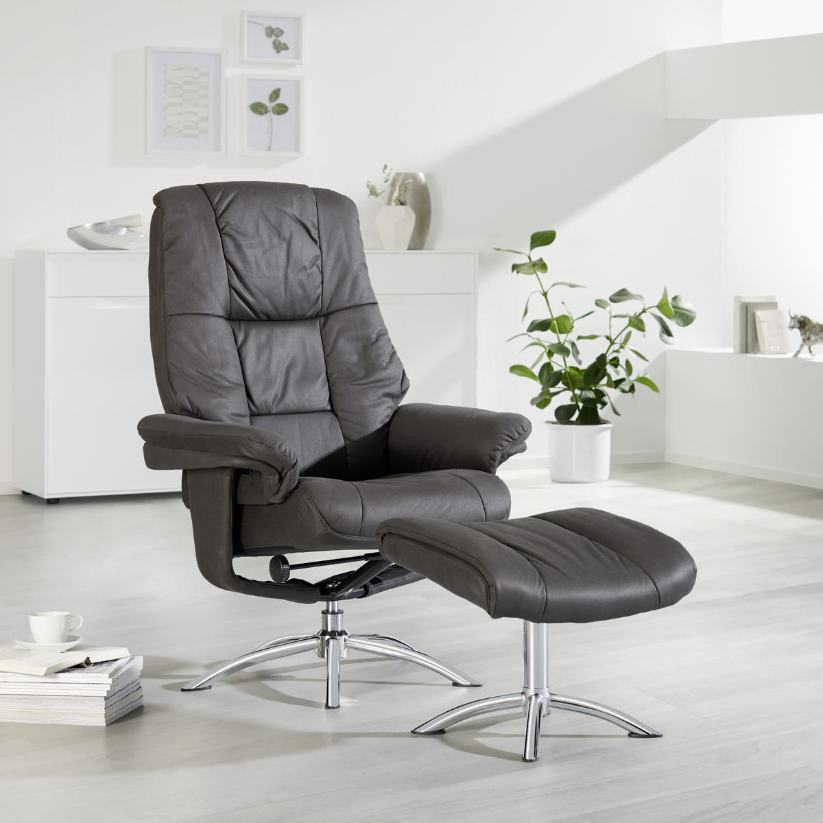RELAXAČNÉ KRESLO S PODNOŽKOU, kov, textil, antracitová, chrómová - antracitová/chrómová, Design, kov/textil (78/98-114/86-113cm) - Cantus