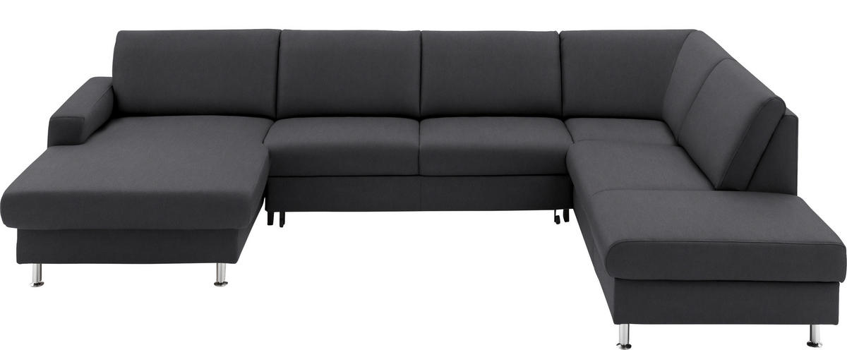 WOHNLANDSCHAFT in Echtleder Anthrazit  - Anthrazit/Alufarben, Design, Leder/Metall (165/339/233cm) - Beldomo Premium