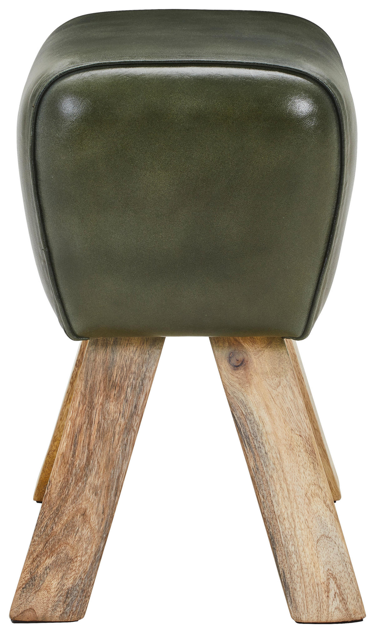 HOCKER Echtleder Mangoholz Olivgrün  - Naturfarben/Olivgrün, LIFESTYLE, Leder/Holz (42/45/35cm) - Livetastic