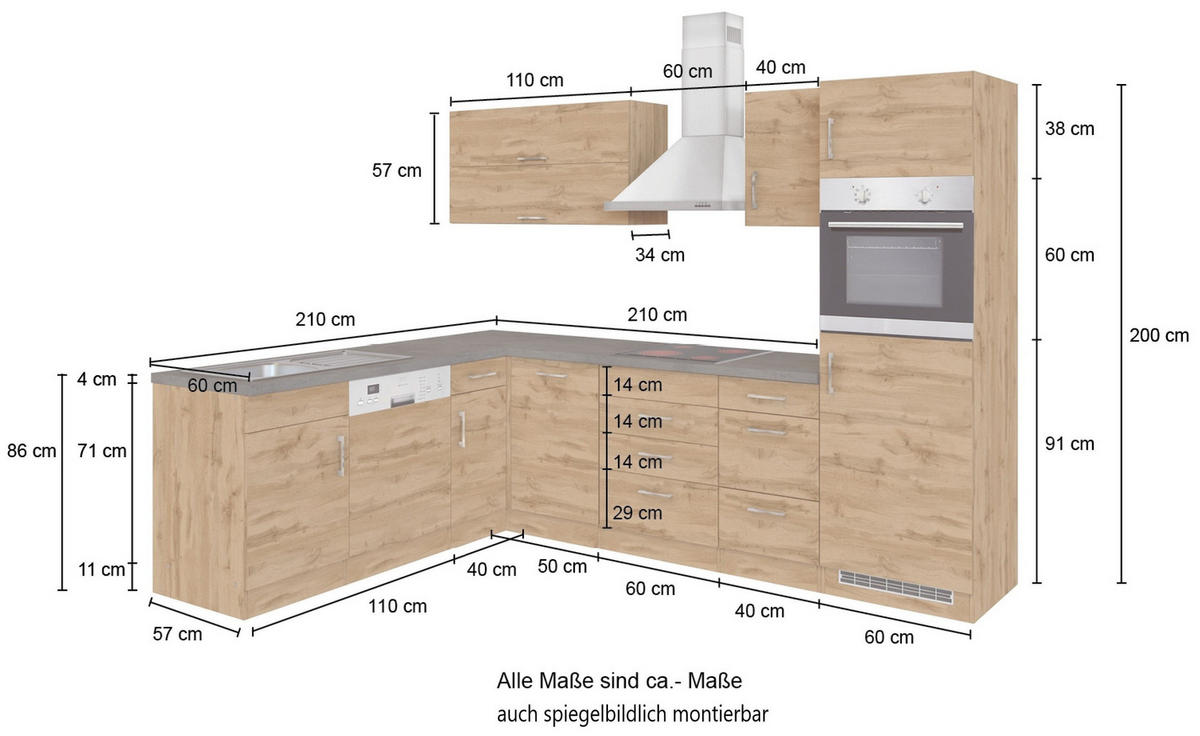 ECKKÜCHE 210/270 cm  in Weiss, Eiche Wotan  - Chromfarben/Weiss, Modern, Holzwerkstoff/Metall (210/270cm) - Held
