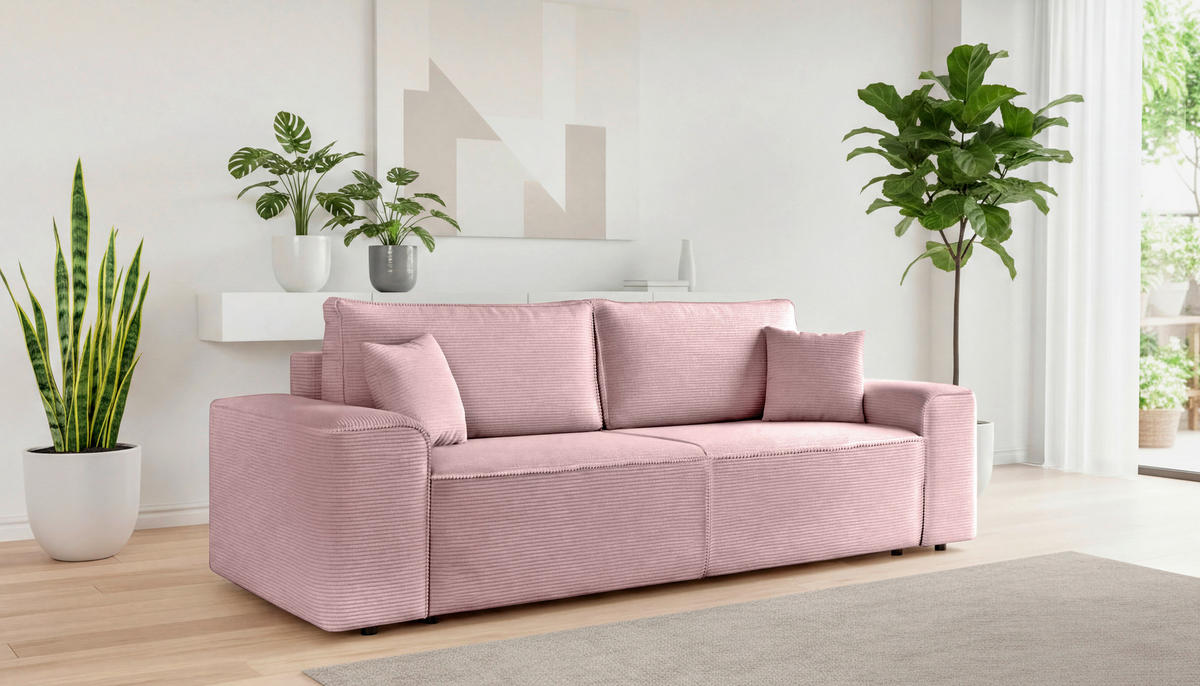 SCHLAFSOFA  mit Rücken echt, Armteil links, Armteil rechts Cord Altrosa  - Schwarz/Altrosa, Design, Kunststoff/Textil (261/95/108cm) - Xora