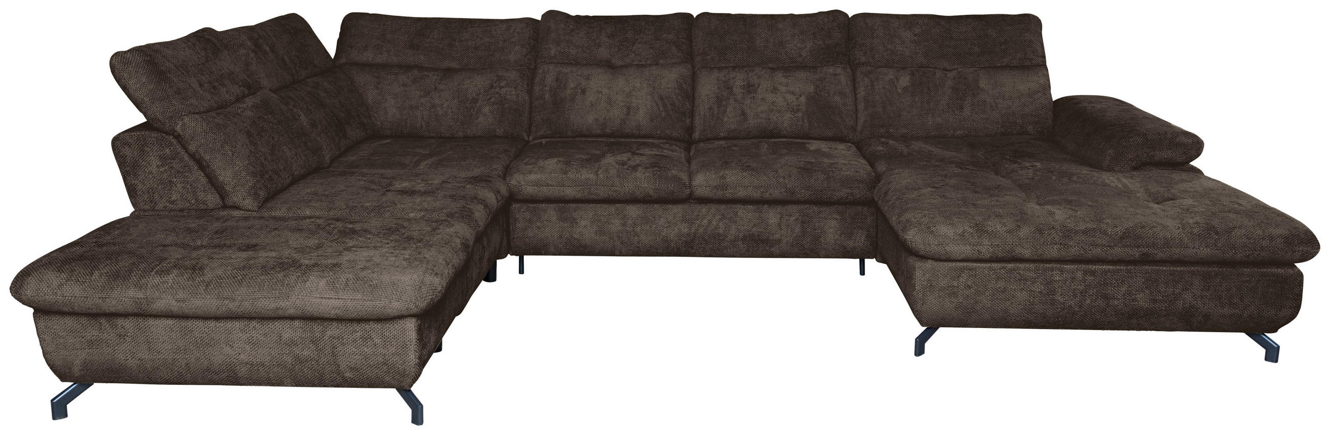 WOHNLANDSCHAFT in Struktur Mokka  - Schwarz/Mokka, KONVENTIONELL, Textil/Metall (253/357/188cm) - Carryhome