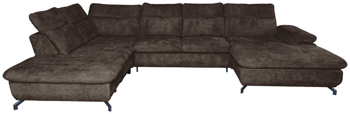 WOHNLANDSCHAFT in Struktur Mokka  - Schwarz/Mokka, KONVENTIONELL, Textil/Metall (253/357/188cm) - Carryhome