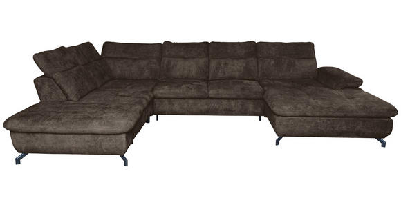 WOHNLANDSCHAFT in Struktur Mokka  - Schwarz/Mokka, KONVENTIONELL, Textil/Metall (253/357/188cm) - Carryhome