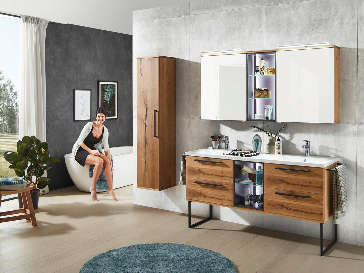 HOCHSCHRANK 35/165/37 cm  - Eichefarben/Anthrazit, Design, Glas/Holz (35/165/37cm) - Dieter Knoll