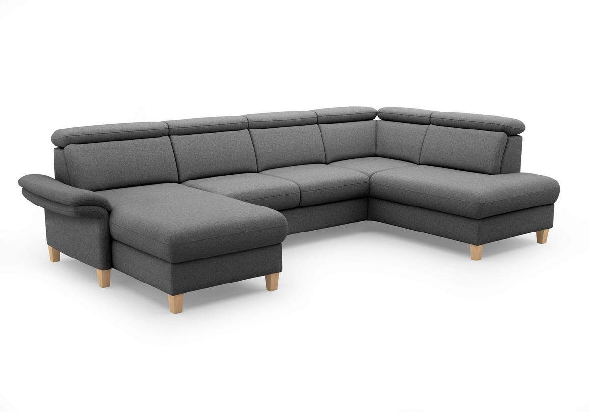 WOHNLANDSCHAFT GLENDALE E in Flachgewebe Dunkelgrau  - Eichefarben/Dunkelgrau, KONVENTIONELL, Holz/Textil (166/321/193cm) - Sit & More