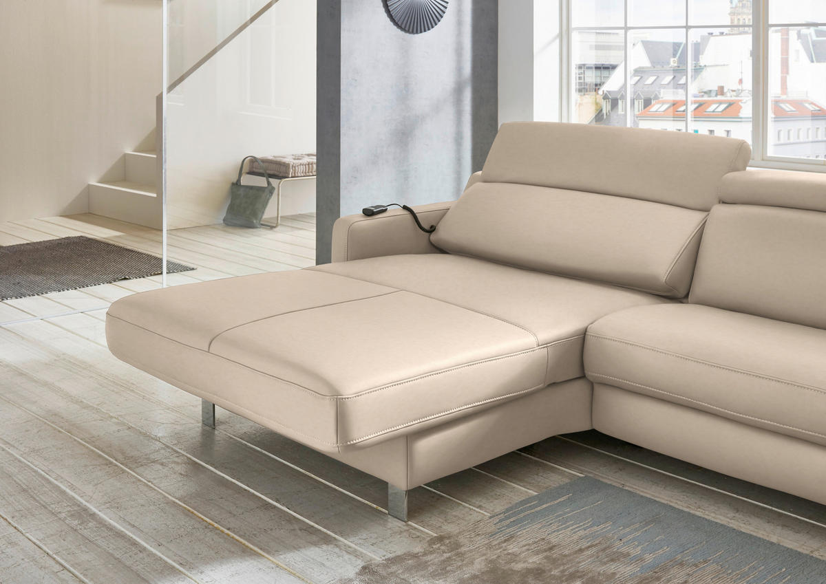 ECKSOFA in Echtleder Hellbraun  - Chromfarben/Hellbraun, Design, Leder/Metall (176/291cm) - Valdera