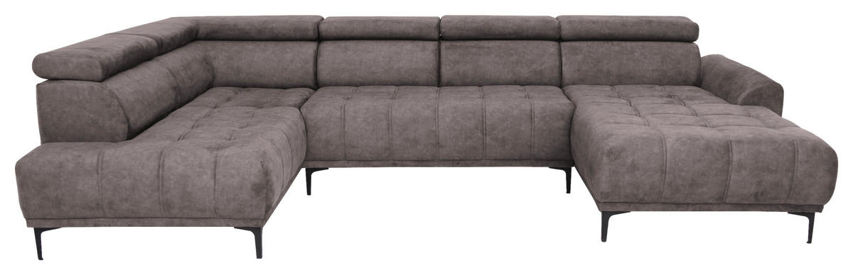 WOHNLANDSCHAFT in Velours Braun  - Schwarz/Braun, Design, Textil/Metall (191/340/172cm) - Stylife