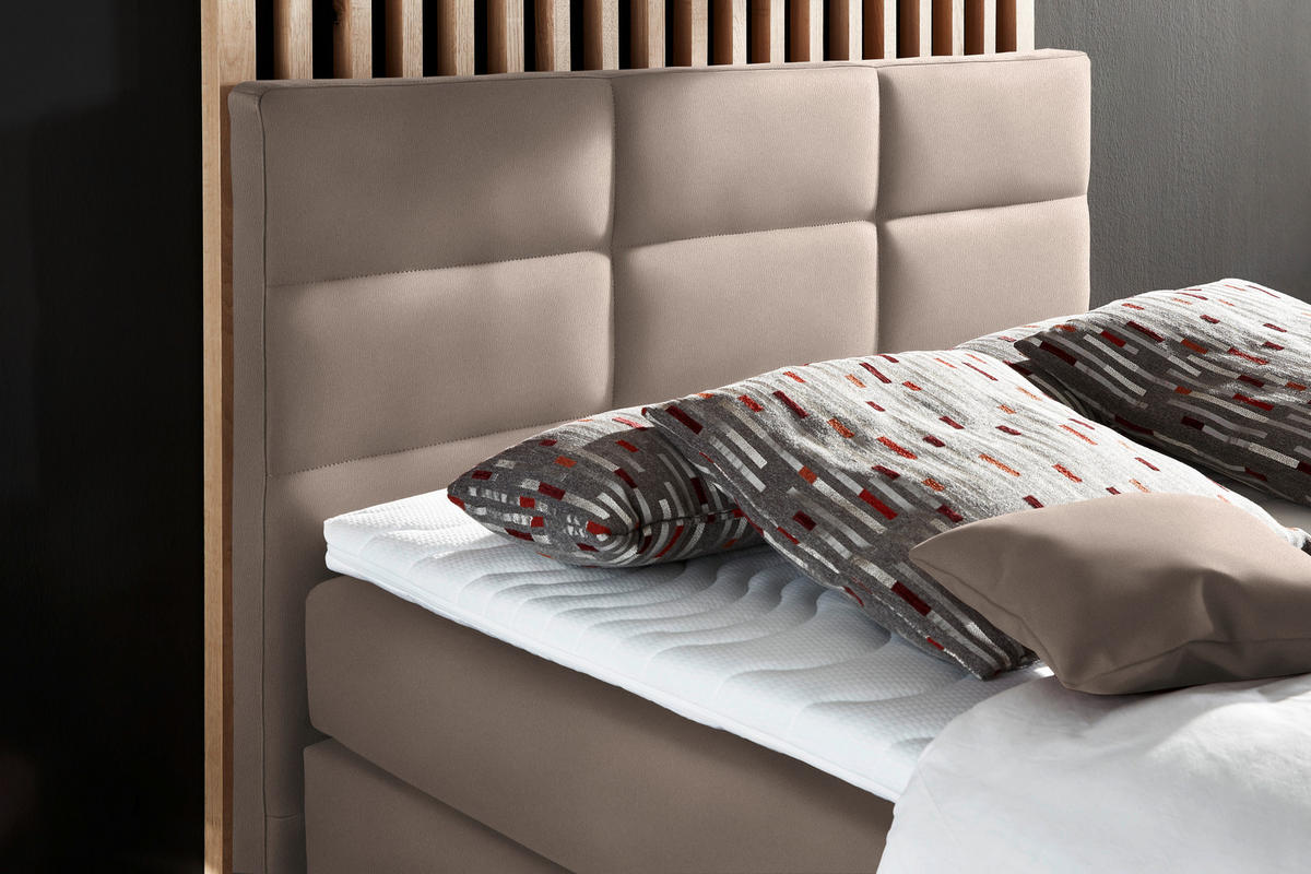 BOXSPRINGBETT 140/200 cm  in Hellbraun  - Hellbraun/Alufarben, KONVENTIONELL, Textil/Metall (140/200cm) - Dieter Knoll