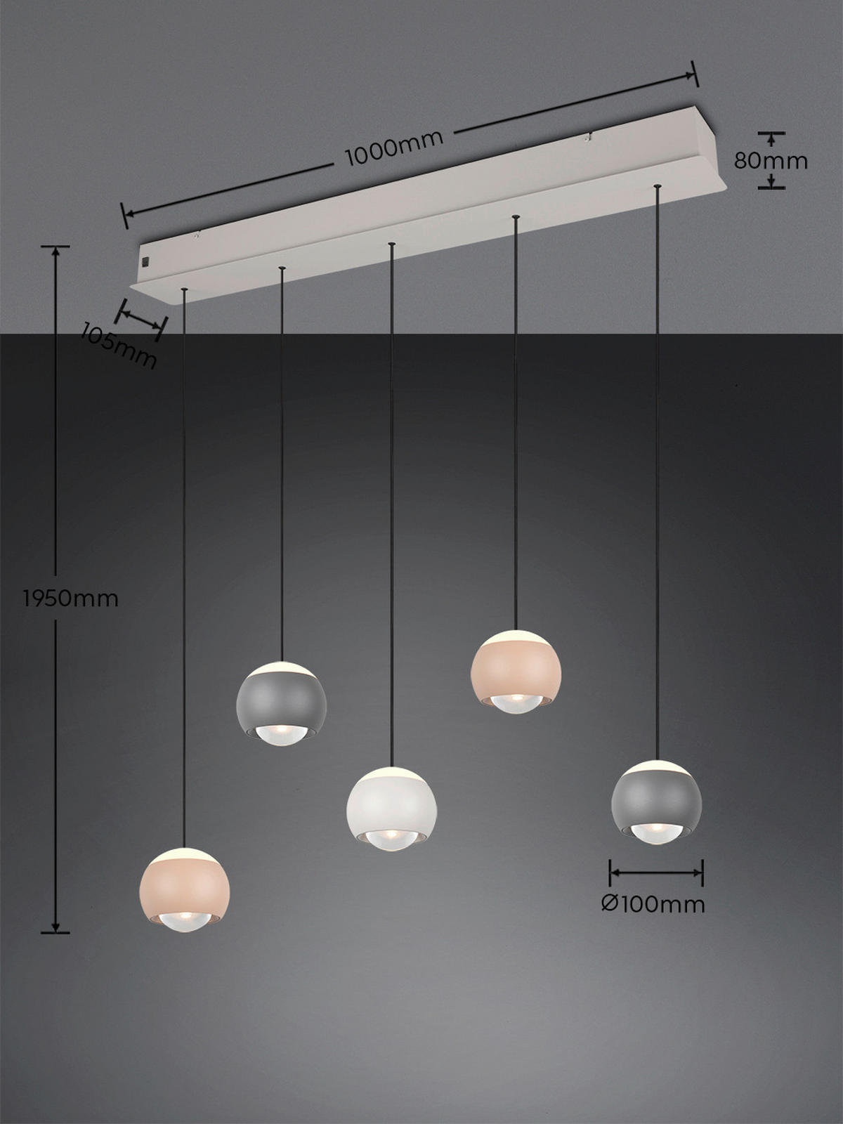 LED-PENDELLEUCHTE CANNON 100/195/10,5 cm  - Aprikose/Anthrazit, Design, Metall (100/195/10,5cm) - Musterring