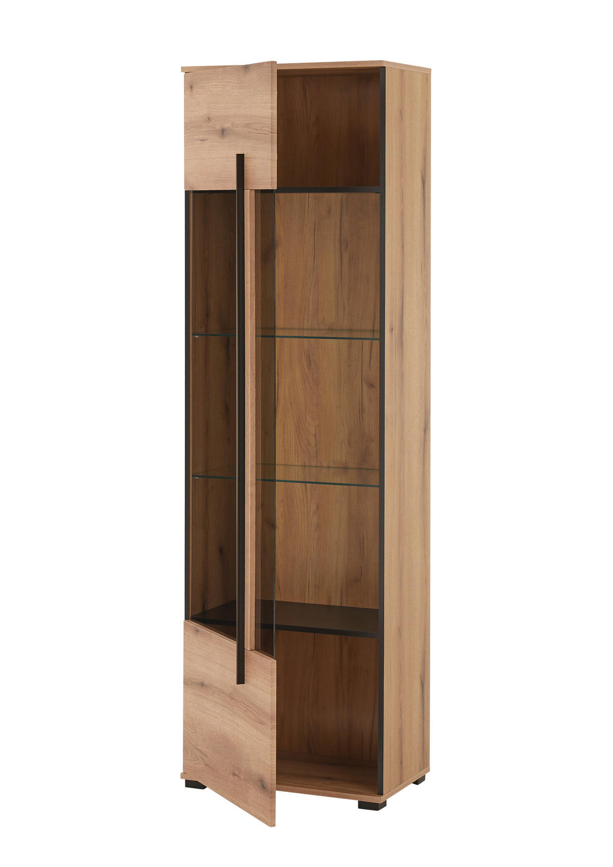 VITRINE  in Eichefarben  - Eichefarben/Schwarz, Design, Glas/Holzwerkstoff (60/200/37cm) - Livetastic